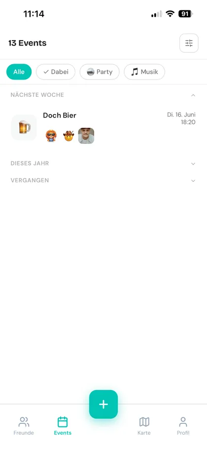 Eventliste in der catchUp-App mit anstehenden Treffen