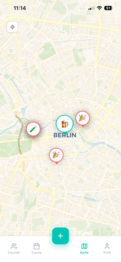 Karte mit öffentlichen Events in Berlin in der catchUp-App